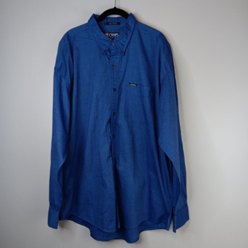 Vintage CHAPS Ralph Lauren Shirt Button Down Oxford Shirt 100% Cotton Blue XL